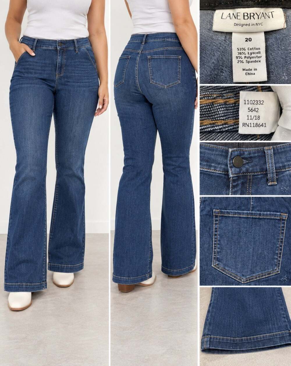 70s Inspired Lane Bryant Flare Women's Plus Jeans Size 20 Dark Wash Indigo